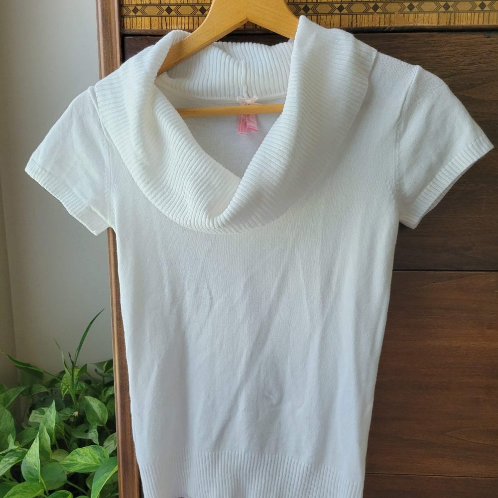 Short Sleeve Creamy White Cowlneck Sweater